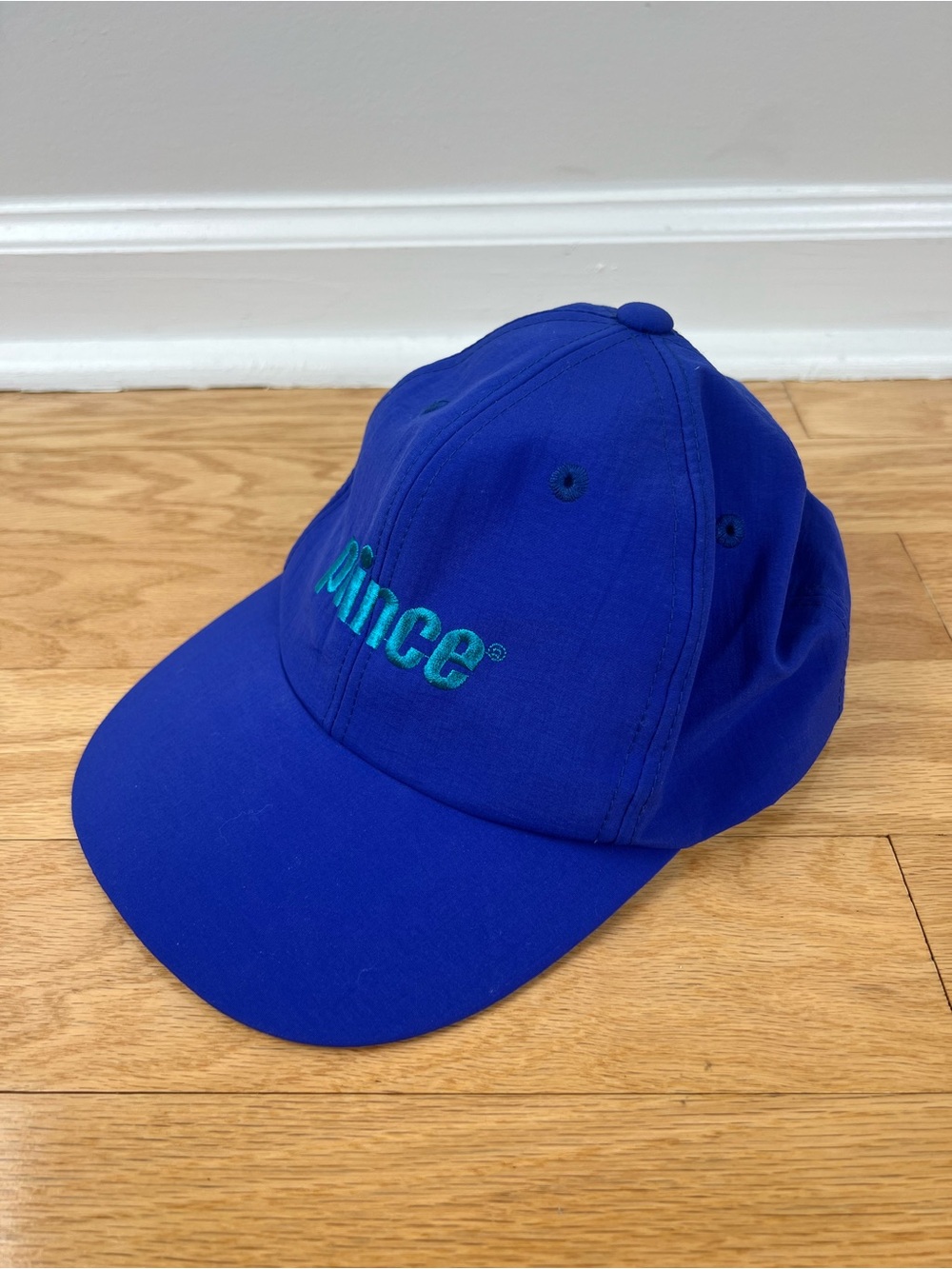Vintage Prince Tennis Royal Blue Nylon Strapback Hat Cap Made In Taiwan ROC